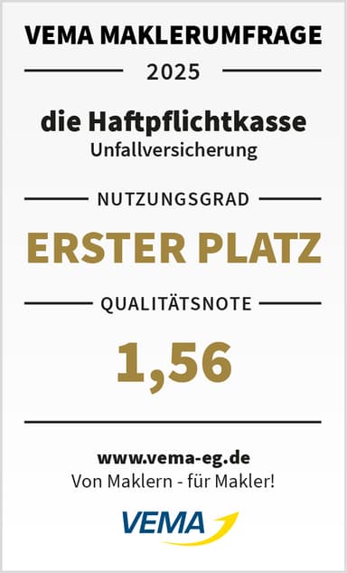 VEMA Maklerumfrage 2025 — Haftpflichtkasse Unfallversicherung Erster Platz Nutzungsgrad Qualitat 1,56